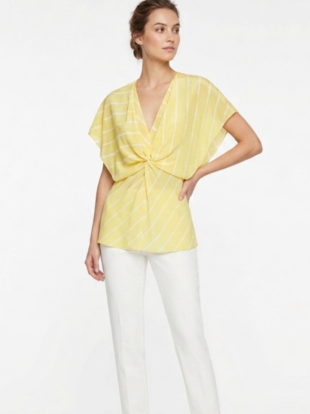 BCBGMAXAZRIA Yellow Silk Dolman Sleeve Blouse